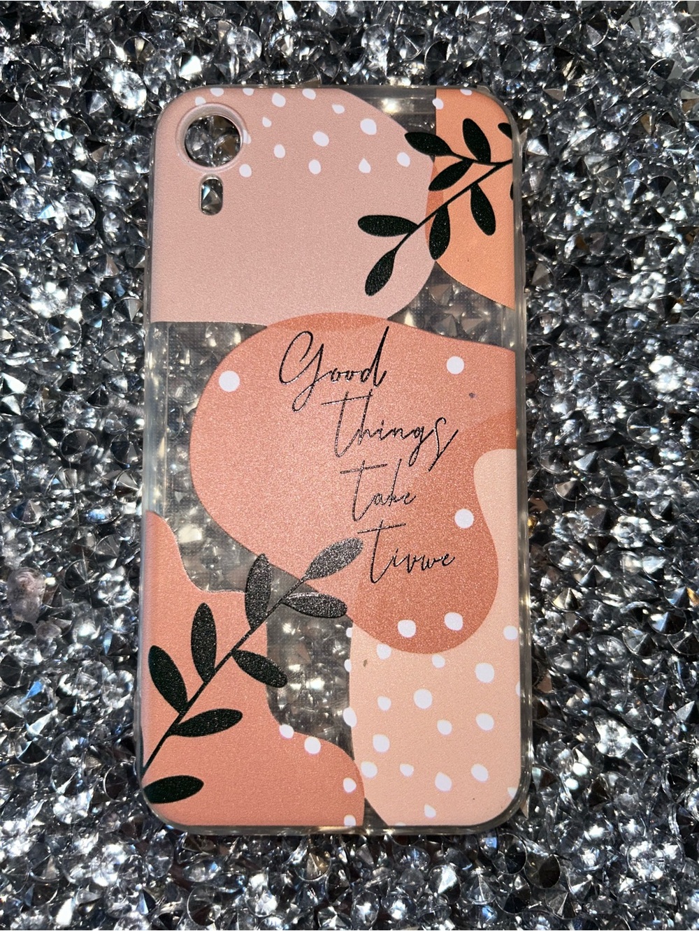 iPhone XR phone case Peach Polka Dot Floral Phone Case with Inspirational Quote